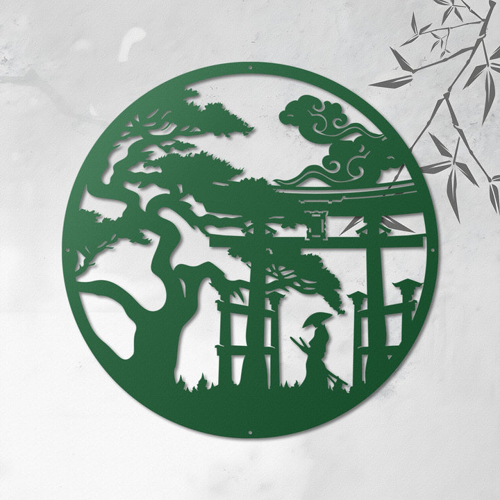Japanese Torii Gate Metal Wall Art, Bonsai Tree Decor, Samurai & Shogun Metal Sign, Zen Japanese Garden Wall Decor, Cherry Blossom Art