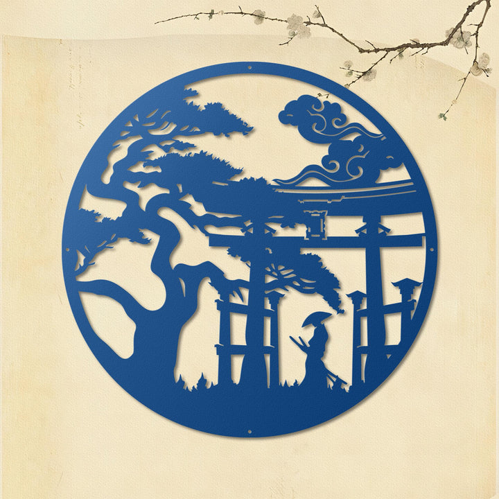 Japanese Torii Gate Metal Wall Art, Bonsai Tree Decor, Samurai & Shogun Metal Sign, Zen Japanese Garden Wall Decor, Cherry Blossom Art