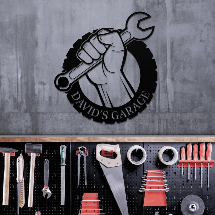 Custom Wrench Mechanic Metal Wall Art LED Light, Personalized Garage Name Sign, Custom Wrench Metal Sign, Gift for Dad, Father's Day Gift
