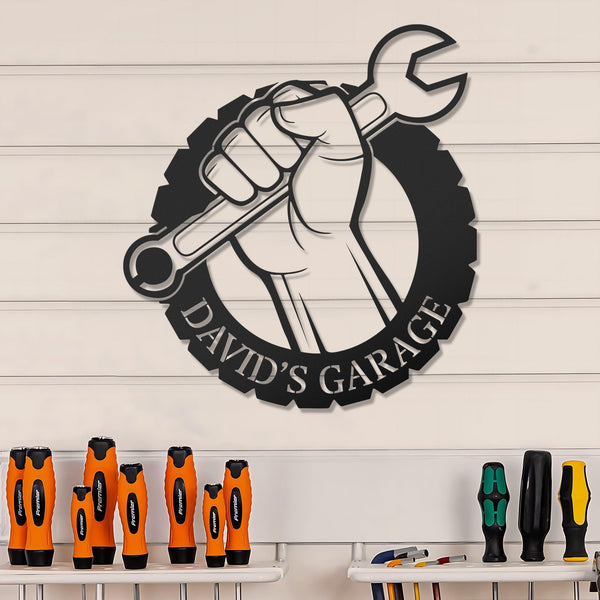 Custom Wrench Mechanic Metal Wall Art LED Light, Personalized Garage Name Sign, Custom Wrench Metal Sign, Gift for Dad, Father's Day Gift