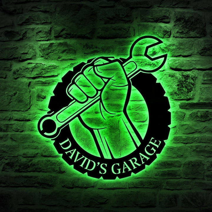 Custom Wrench Mechanic Metal Wall Art LED Light, Personalized Garage Name Sign, Custom Wrench Metal Sign, Gift for Dad, Father's Day Gift