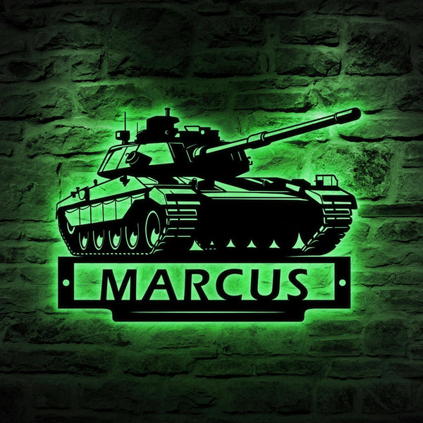 Personalized US Military Tank Metal Sign With LED Lights, Custom US Military Tank Metal Signs, Military Tank Wall Hanging For Decoration