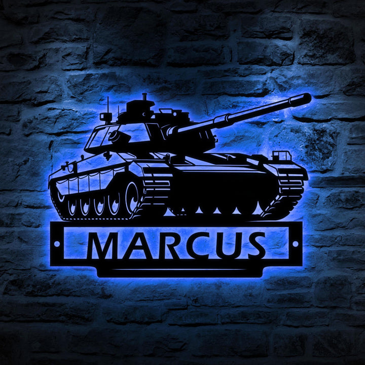Personalized US Military Tank Metal Sign With LED Lights, Custom US Military Tank Metal Signs, Military Tank Wall Hanging For Decoration