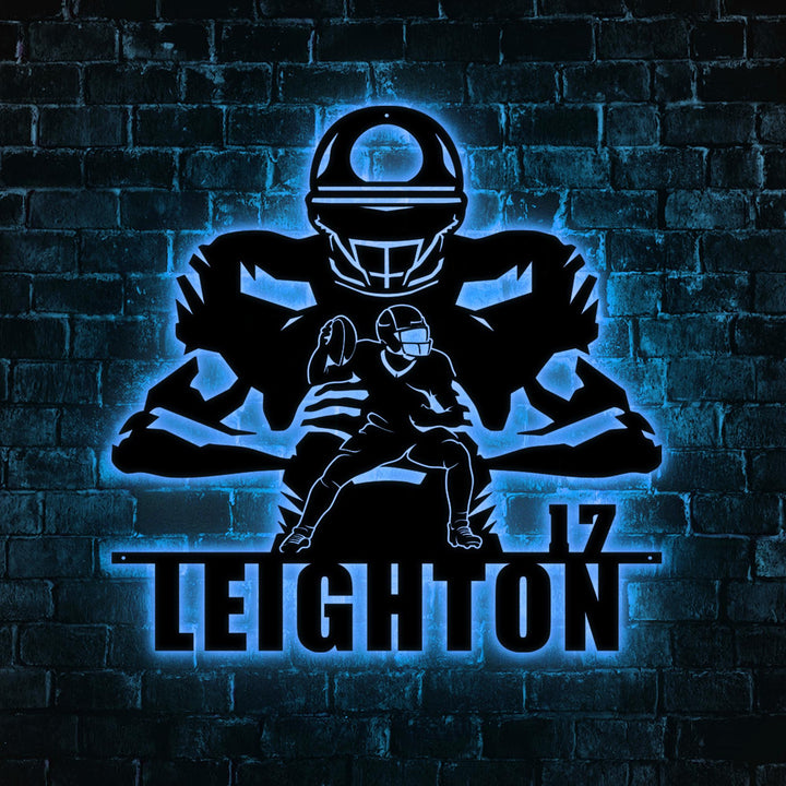 Custom American Football Player Metal Sign Led Lights, Custom Us Player Lover Sign, Home Decor, Kid Boy Nursery Decoration, Fathers Day Gift