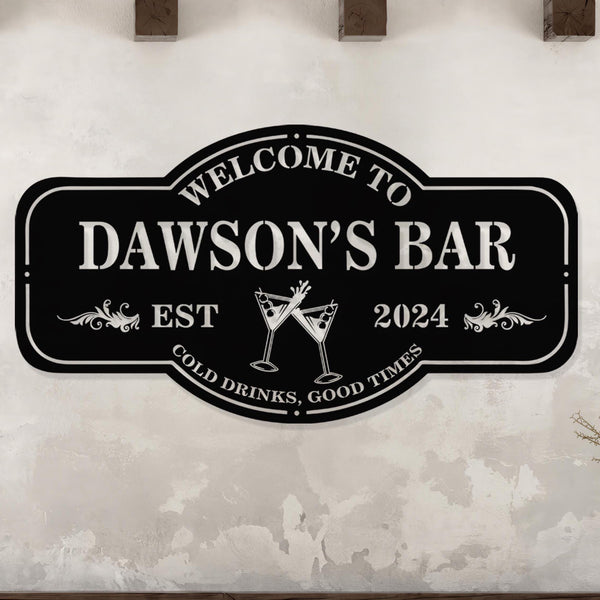 Personalized Bar Metal Sign, Home Bar Sign, Cabin Family Name Sign, Man Cave Sign, Bar Decor, LED Metal Bar Sign, Outdoor Kitchen Bar Sign