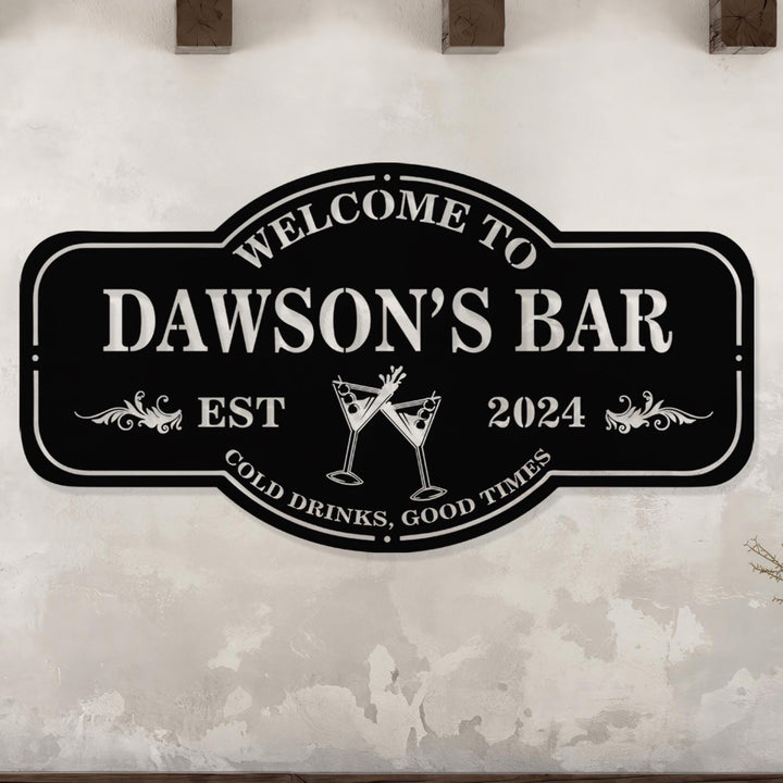 Personalized Bar Metal Sign, Home Bar Sign, Cabin Family Name Sign, Man Cave Sign, Bar Decor, LED Metal Bar Sign, Outdoor Kitchen Bar Sign