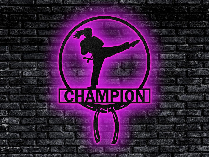 Custom Karate Black Belt Metal Sign with Led Light, Martial Art Wall Decor, Martial Arts Gift, Karate Name Sign, Home Decor, Karate Sign