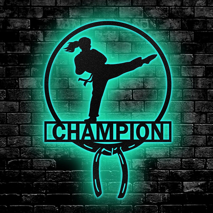 Custom Karate Black Belt Metal Sign with Led Light, Martial Art Wall Decor, Martial Arts Gift, Karate Name Sign, Home Decor, Karate Sign