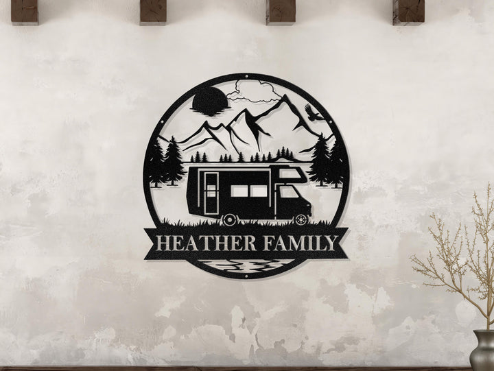 Personalized Travel Trailer Camper Outdoor Sign , Metal Camper Decor, Camping Gift, Happy Campers Sign, Personalized Family Name Camping