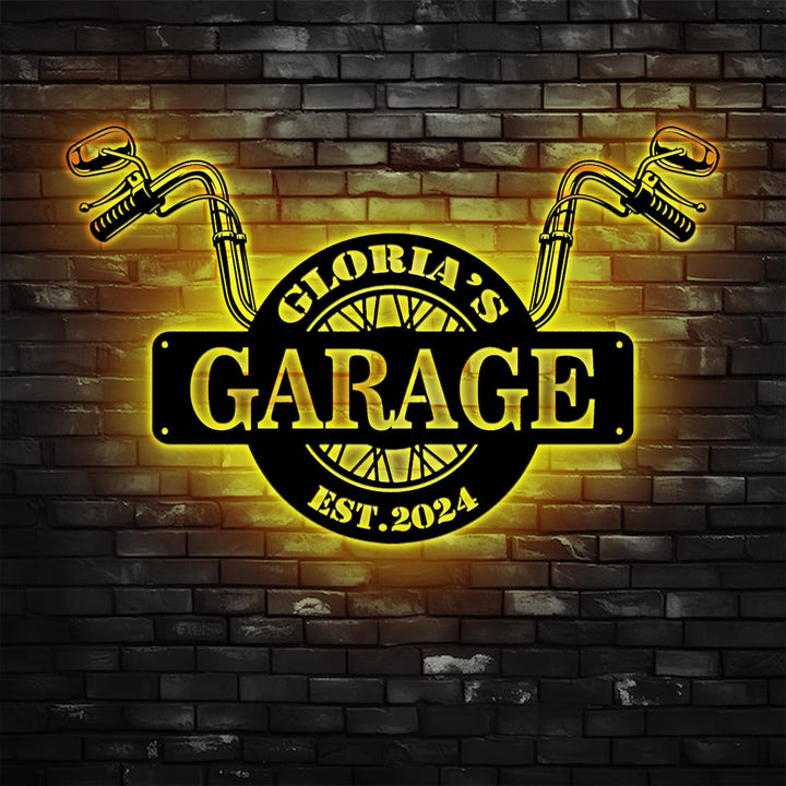 Personalized Motorcycle Garage Sign with LED Lights, Custom Metal Art, Metal Garage Sign, Man Cave Metal Art, Father's Day Gift, Biker Gift