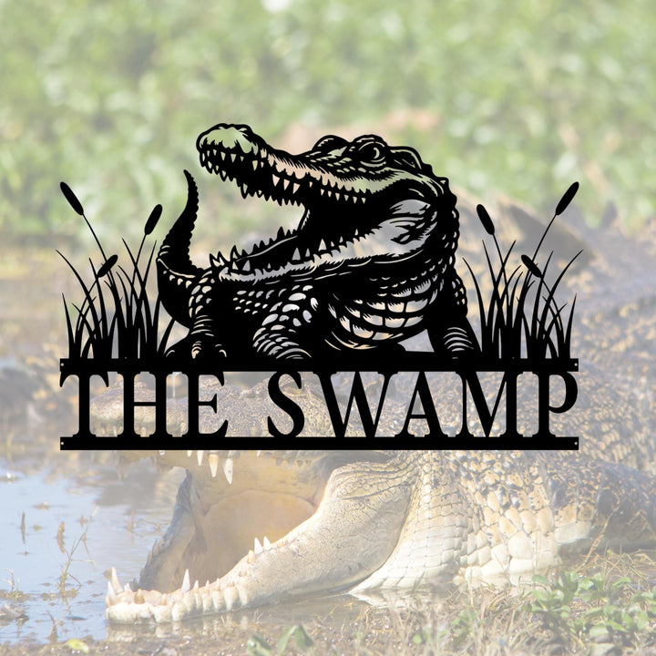 Custom Alligator Metal Sign, Crocodile Wall Art, Personalized Metal Animal Name Sign, Swamp Decor, Gator Home Decor, Swamp Sign