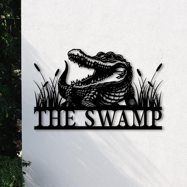 Custom Alligator Metal Sign, Crocodile Wall Art, Personalized Metal Animal Name Sign, Swamp Decor, Gator Home Decor, Swamp Sign