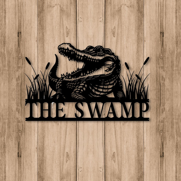 Custom Alligator Metal Sign, Crocodile Wall Art, Personalized Metal Animal Name Sign, Swamp Decor, Gator Home Decor, Swamp Sign