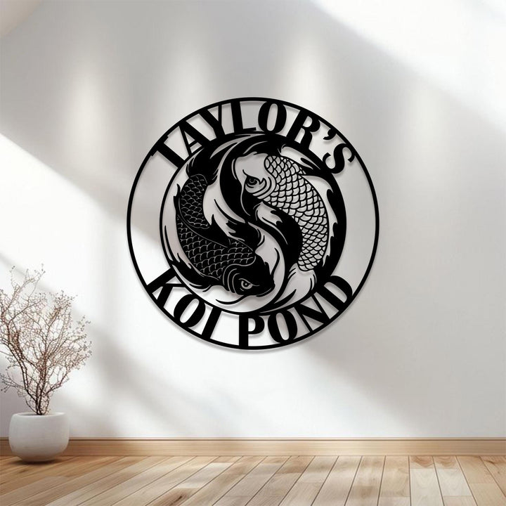 Personalized Koi Pond Metal Sign LED Light, Custom Koi Fish Outdoor Wall Art, Garden Koi Fish Name Sign, Pond Decor, Gift for Fish Lover