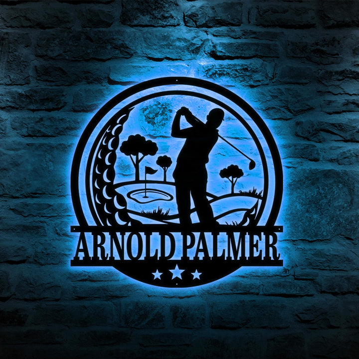 Personalized Golf Metal Sign with LED Lights, CustomGolfer Name Sign, Father's Day Gift, Golf Decor for Men, Gift for Golfers, Golfing Sign