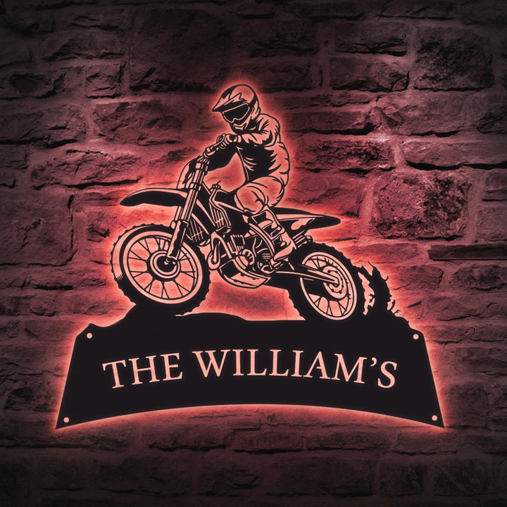 Custom Dirt Bike Metal Sign with Led Light, Motocross Gifts, Rider Name Sign, Motorcycle Biker Gift Home Decor, Gift for Dad Son Daughter