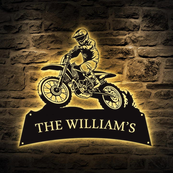 Custom Dirt Bike Metal Sign with Led Light, Motocross Gifts, Rider Name Sign, Motorcycle Biker Gift Home Decor, Gift for Dad Son Daughter