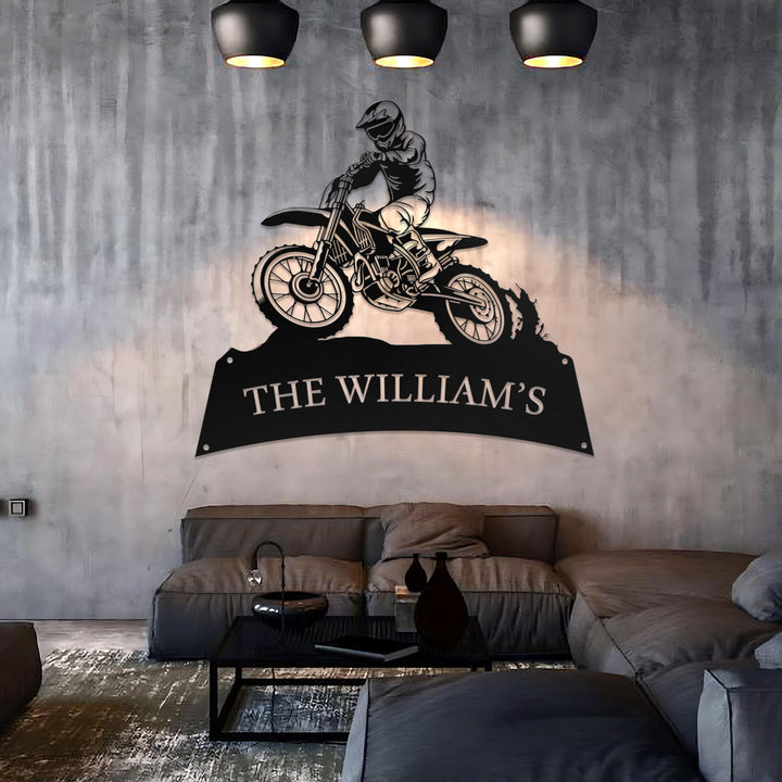 Custom Dirt Bike Metal Sign with Led Light, Motocross Gifts, Rider Name Sign, Motorcycle Biker Gift Home Decor, Gift for Dad Son Daughter