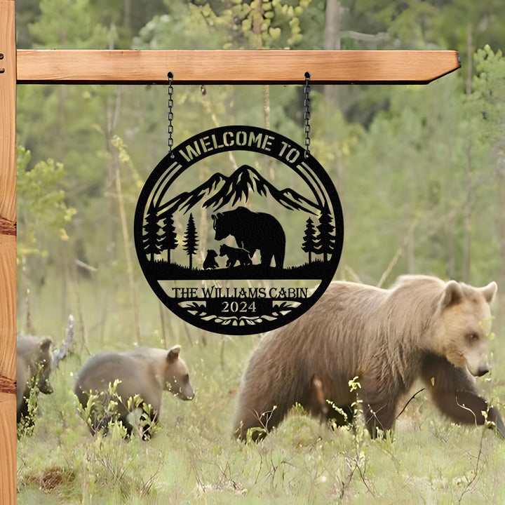 Personalized Metal Bear Family Cabin Sign, Bear Cabin Sign, Cabin Decor, Outdoor Metal Sign, Hunting Gift, Hunter Gift, Gift For Da