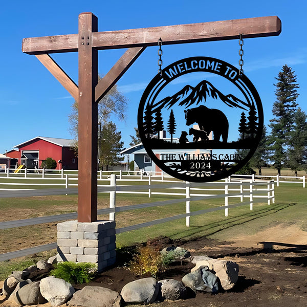Personalized Metal Bear Family Cabin Sign, Bear Cabin Sign, Cabin Decor, Outdoor Metal Sign, Hunting Gift, Hunter Gift, Gift For Da