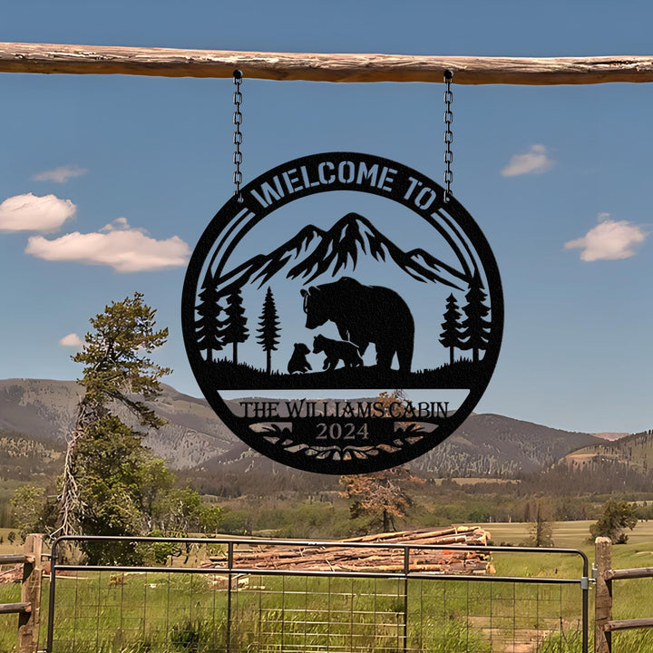 Personalized Metal Bear Family Cabin Sign, Bear Cabin Sign, Cabin Decor, Outdoor Metal Sign, Hunting Gift, Hunter Gift, Gift For Da
