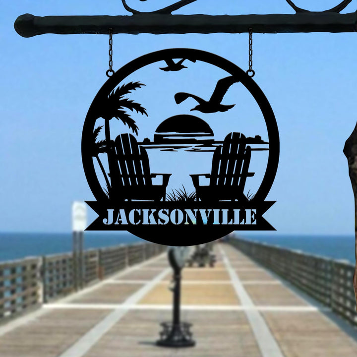 Custom Beach Decor, Nautical Decor, Lake House Decor, Summer Beach House Sign, Metal Coastal Decor, Outdoor Sign Sunset Beach Metal Sign