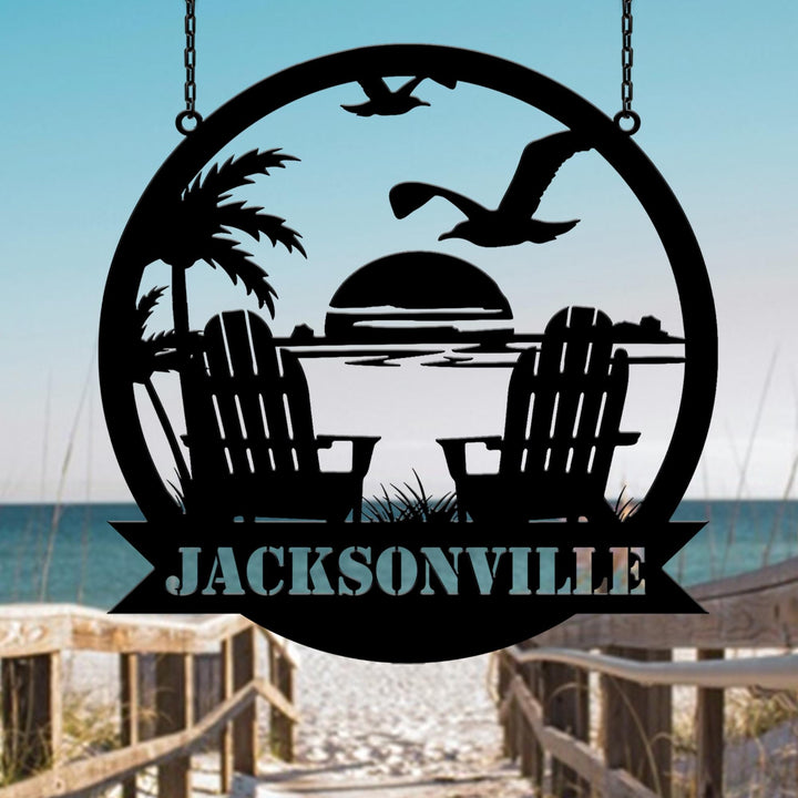 Custom Beach Decor, Nautical Decor, Lake House Decor, Summer Beach House Sign, Metal Coastal Decor, Outdoor Sign Sunset Beach Metal Sign