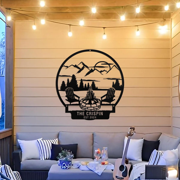 Custom Wheel Camper Metal Sign With LED Light, Personalized Camping Name Metal Wall Art For Campsite Decor, Happy Campers Sign, Camper Gift