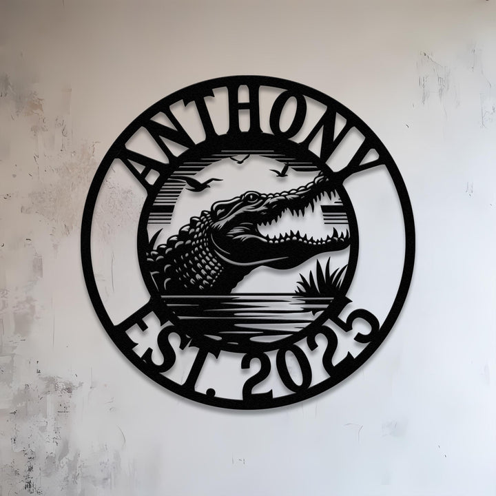 Custom Crocodile Metal Sign Led Lights, Metal Alligator Sign, Personalized Crocodile Wall Art Decor, Wall Hanging, Outdoor Decor, Swamp Sign
