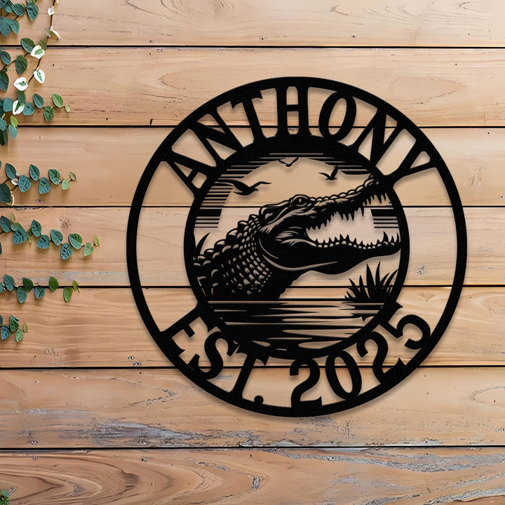 Custom Crocodile Metal Sign Led Lights, Metal Alligator Sign, Personalized Crocodile Wall Art Decor, Wall Hanging, Outdoor Decor, Swamp Sign