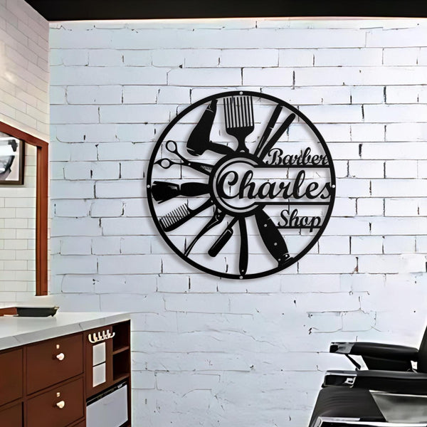 Personalized Barber Shop Metal Wall Art Sign, Hair Dresser Metal Sign, Barber Shop Name Metal Wall Art, Hair Stylist Gift, Gift For Him