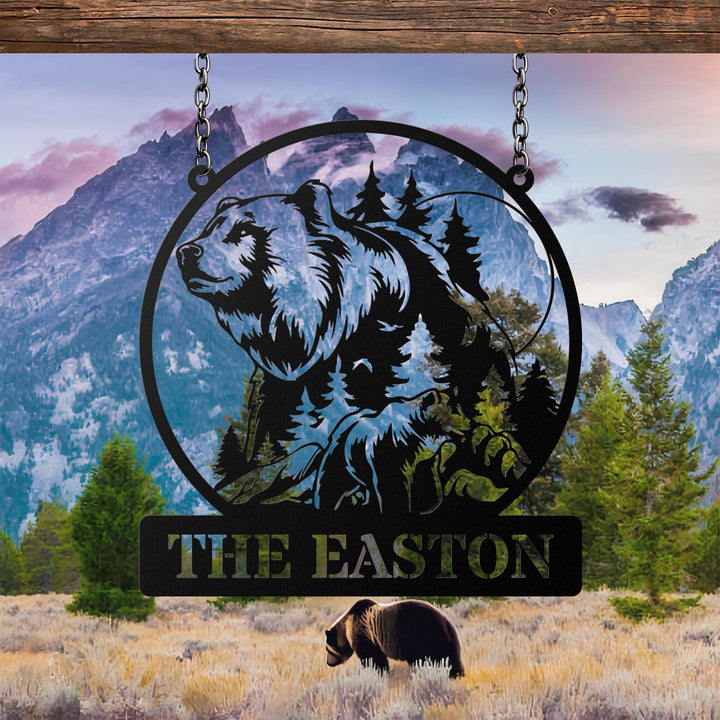 Personalized Bear Metal Sign, Custom Cabin Sign, Bear Name Family Sign, Outdoor Decor, Cabin Decor, Gift For Dad, Hunter Gift, Hunting Sign