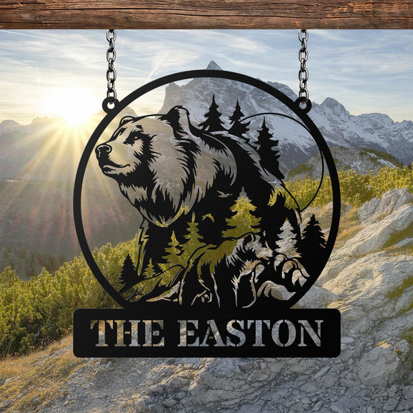 Personalized Bear Metal Sign, Custom Cabin Sign, Bear Name Family Sign, Outdoor Decor, Cabin Decor, Gift For Dad, Hunter Gift, Hunting Sign