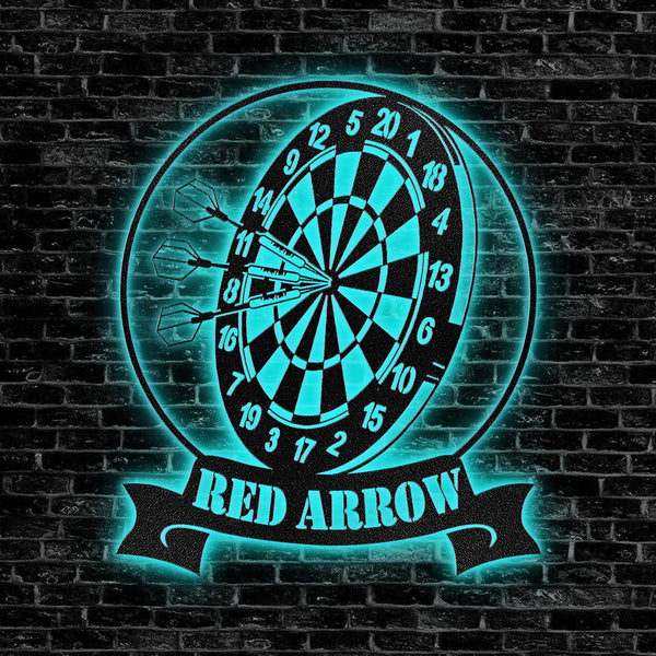 Custom Dartboard Metal Sign Wall Art With Led Lights, Personalized Dart Gamer Name Sign, Game Room Decor, Sport Wall Hanging, Home Decor