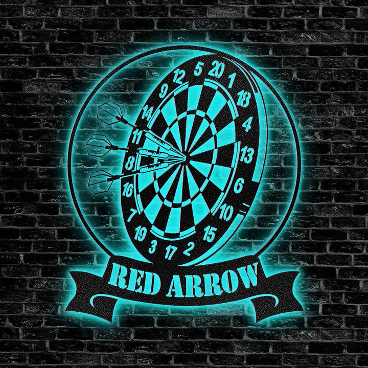 Custom Dartboard Metal Sign Wall Art With Led Lights, Personalized Dart Gamer Name Sign, Game Room Decor, Sport Wall Hanging, Home Decor