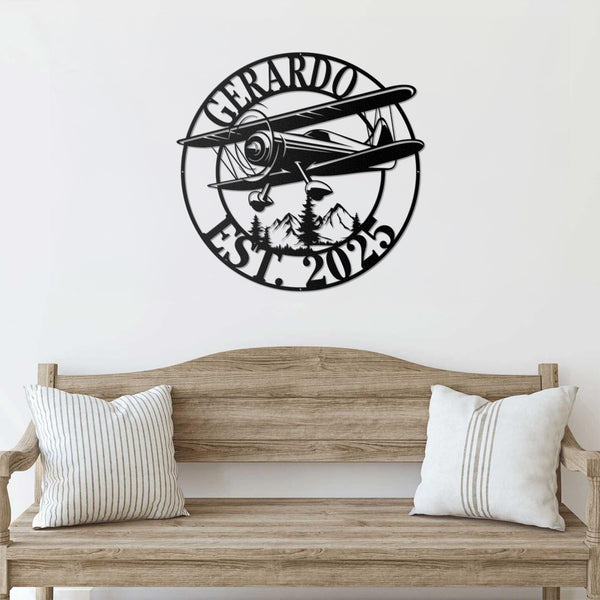 Custom Name Airplane Metal Wall Art LED Lights, Custom Pilot Name Sign, Home Decor, Aircraft Decoration, Housewarming Gift, Gift For Man