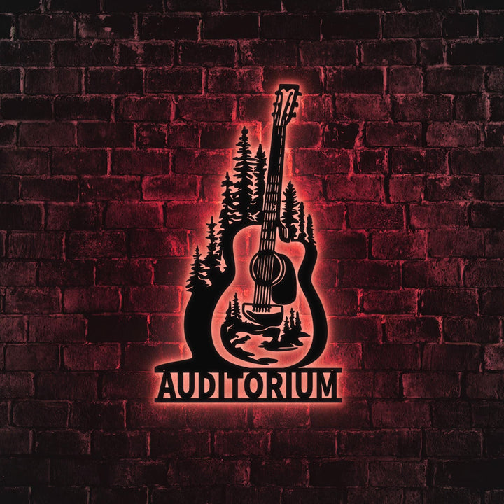 Custom Acoustic Guitar Metal Sign Wall Art with Led Lights, Personalized Player Name Sign, Musical Instrument Gift, Music Room Decor