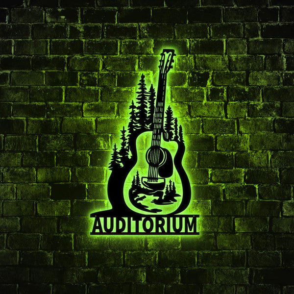 Custom Acoustic Guitar Metal Sign Wall Art with Led Lights, Personalized Player Name Sign, Musical Instrument Gift, Music Room Decor