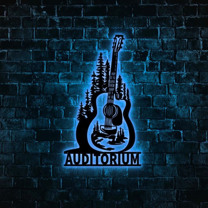 Custom Acoustic Guitar Metal Sign Wall Art with Led Lights, Personalized Player Name Sign, Musical Instrument Gift, Music Room Decor