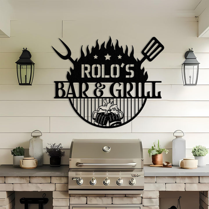 Custom Beer Bar and Grill Metal Wall Art LED Light Personalized Backyard BBQ Name Sign Home Decor Barbecue Decoration Patio Housewarming