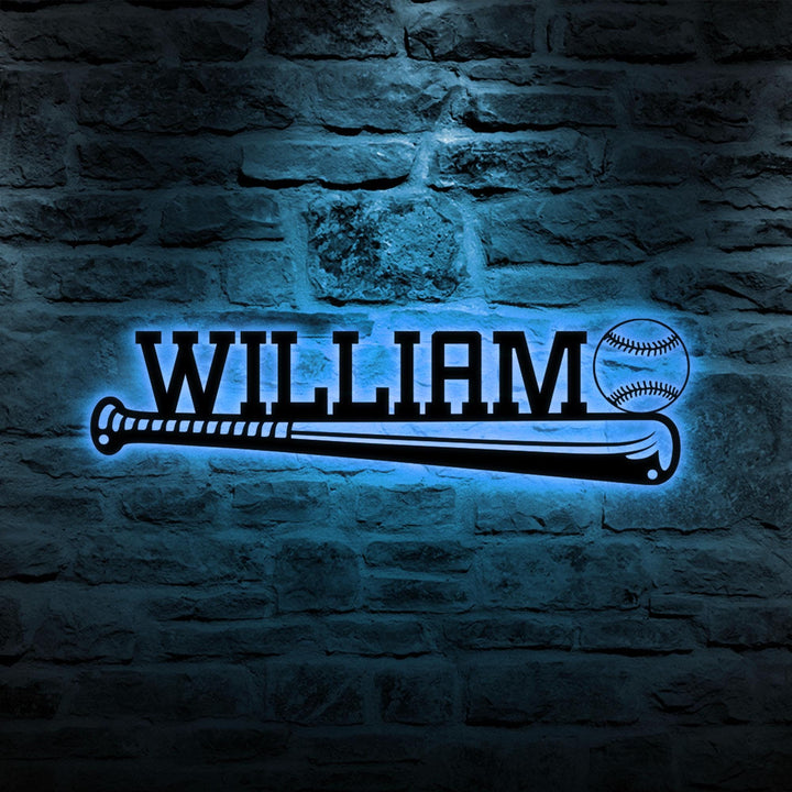 Custom Baseball Bat Metal Sign, Baseball Player Gift, Baseball Metal LED Wall Art, Gift For Kid, Custom Kid Name, Home Decor, Wall Hanger