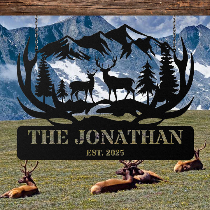 Custom Metal Deer Cabin Sign, Deer Hunter Gift, Cabin Decor, Hunting Sign, Personalized Last Name Sign, Outdoor Decor, Lodge Decor