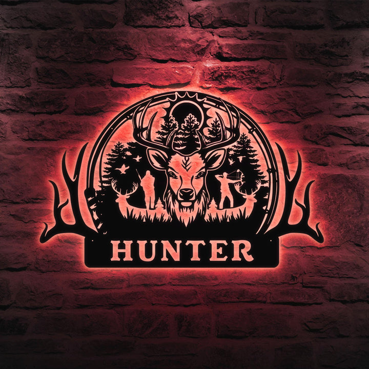 Personalized Deer Hunter Metal Sign, Custom Deer And Hunter Rifle Sign, Deer Hunting Wall Hanging, Hunter Gift, Cabin Sign, Fathers Day Gift