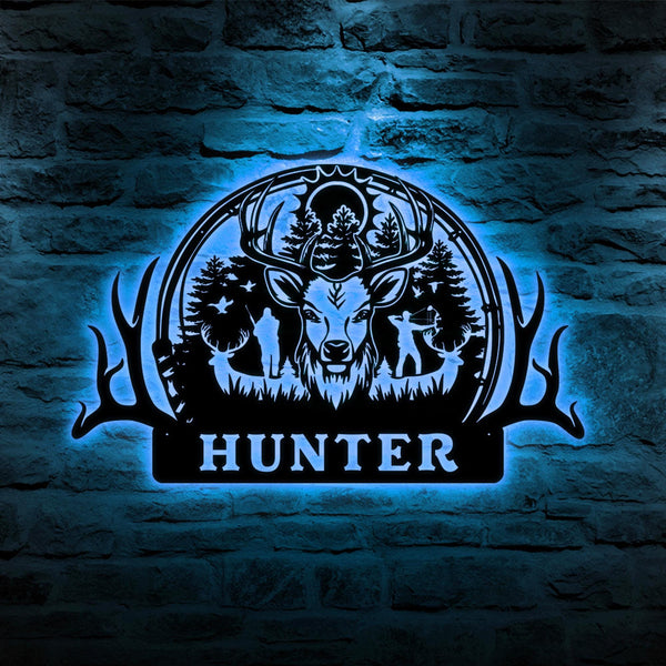 Personalized Deer Hunter Metal Sign, Custom Deer And Hunter Rifle Sign, Deer Hunting Wall Hanging, Hunter Gift, Cabin Sign, Fathers Day Gift