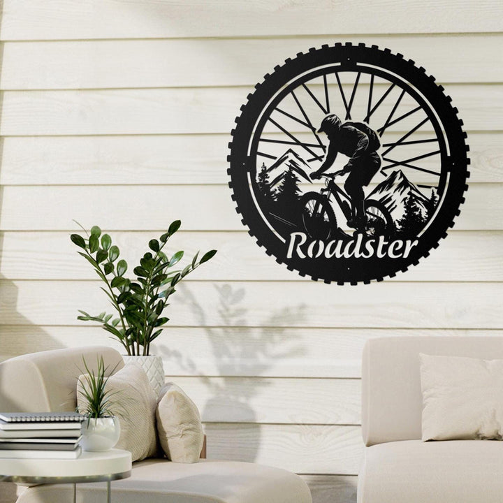 Custom Biker Metal Sign, Bicycle Lover Gift, Cyclist Wall Hangings, Mountain Bike Art, Sports Wall Decor, Bicycle Wheel Decor,Gift For Biker