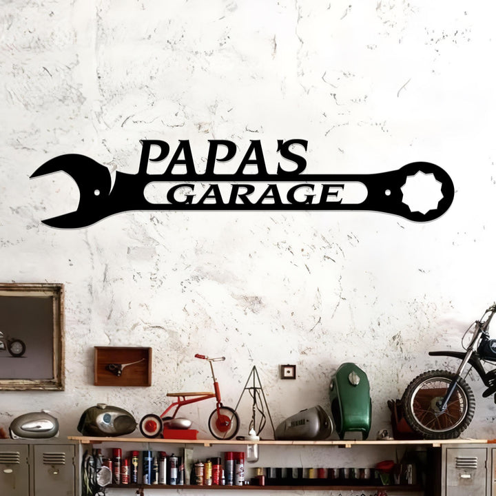 Personalized Metal Garage Sign, Custom Name Garage Decor, Papas Garage Wrench, Dads Garage, Fathers Day Gift, Wrench Sign, Gift For Dad