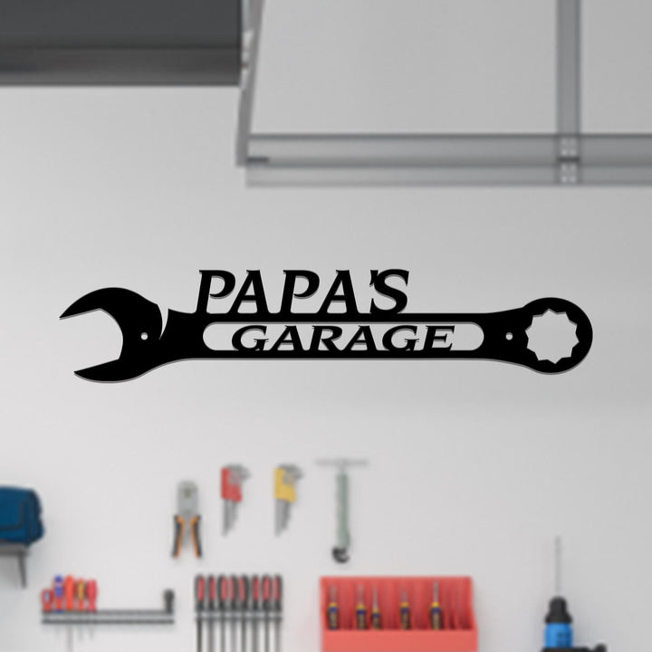 Personalized Metal Garage Sign, Custom Name Garage Decor, Papas Garage Wrench, Dads Garage, Fathers Day Gift, Wrench Sign, Gift For Dad