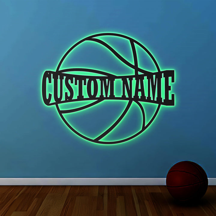 Custom Basketball Metal Wall Art LED Light, Personalized Basketball Player Lover Sign, Home Decor, Kid Boy Girl Decoration Birthday Gift