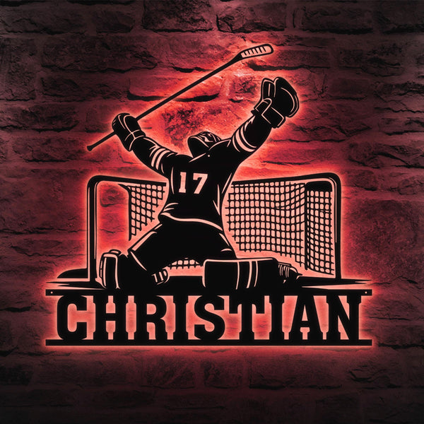 Hockey Goalie Metal Sign With LED Lights, Hockey Player Neon Sign Wall Decor, Hockey Sign, Custom Air Hockey Name Metal Sign, Hockey Gift