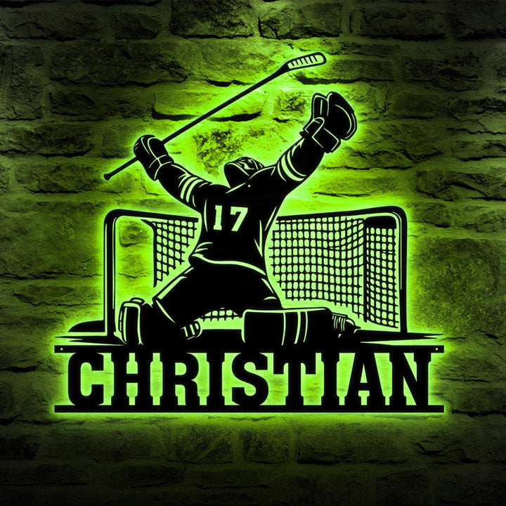 Hockey Goalie Metal Sign With LED Lights, Hockey Player Neon Sign Wall Decor, Hockey Sign, Custom Air Hockey Name Metal Sign, Hockey Gift
